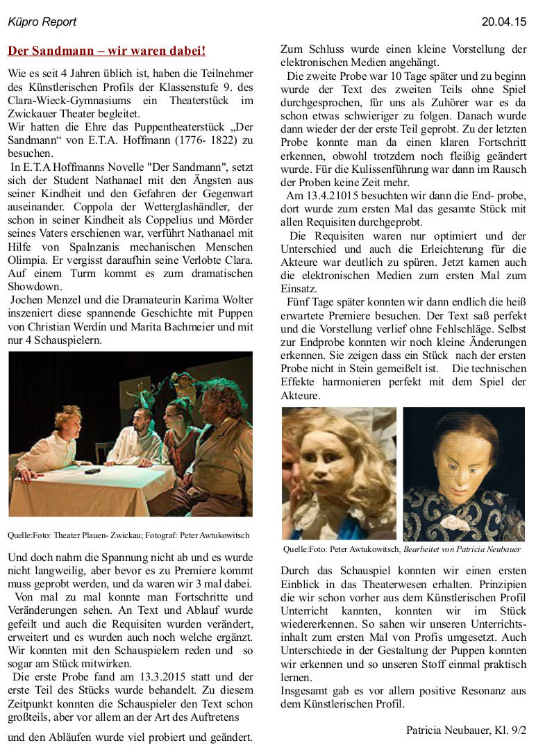 Artikel Primierenklasse Patricia Neubauer