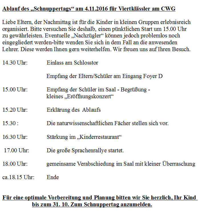 Ablaufplan Schnuppertag