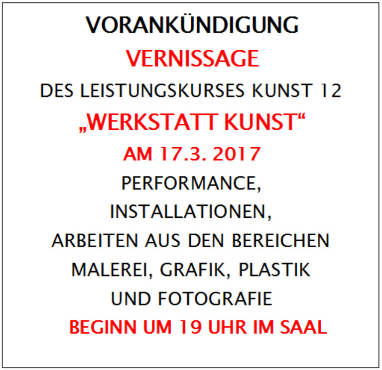 Ankündigung Vernissage