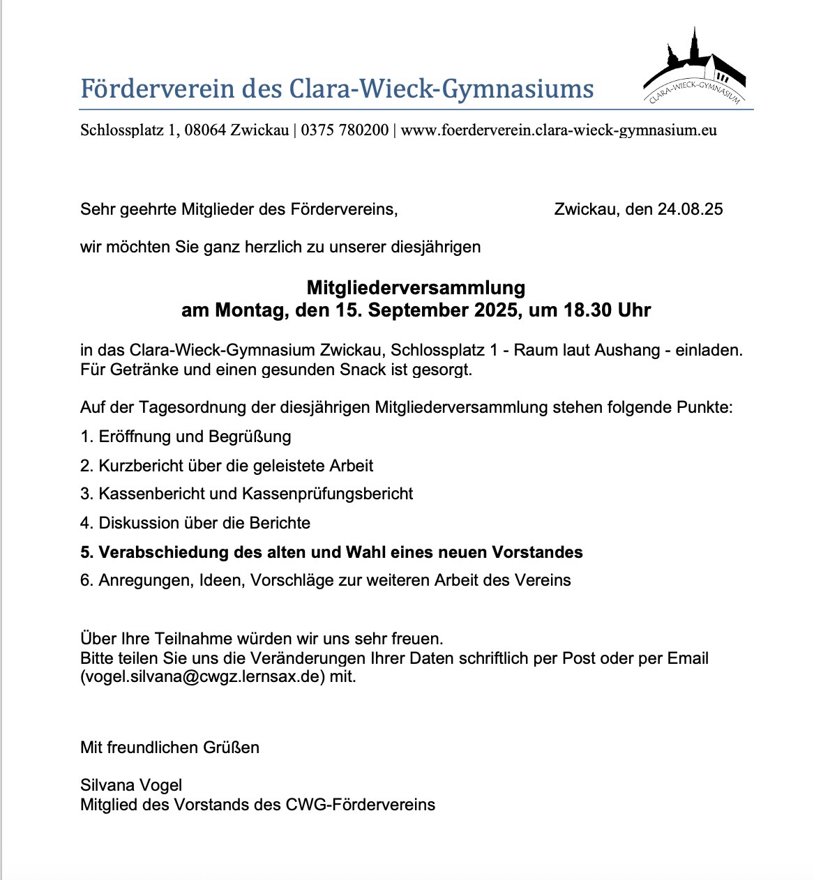 Der Förderverein lädt herzlich ein: